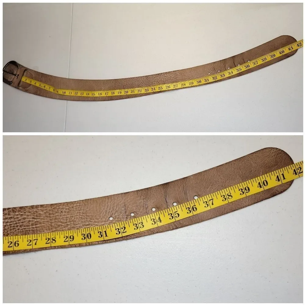 Classic Wide Brown Leather Belt with Antiqued Buckle